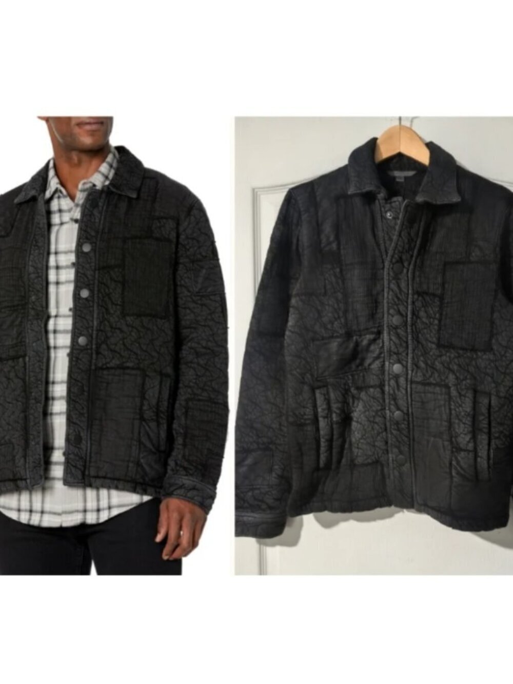 John Varvatos | Barton Patchwork Shirt Jacket In Black